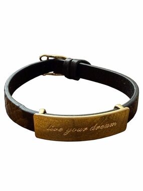 Live Your Dream Men’s Black Leather Bracelet with Gold Plate